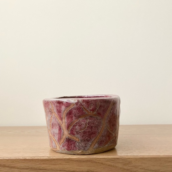 studio pottery rustic wabi sabi bowl rose pink handmade ceramic dish imperfect - Picture 9 of 10